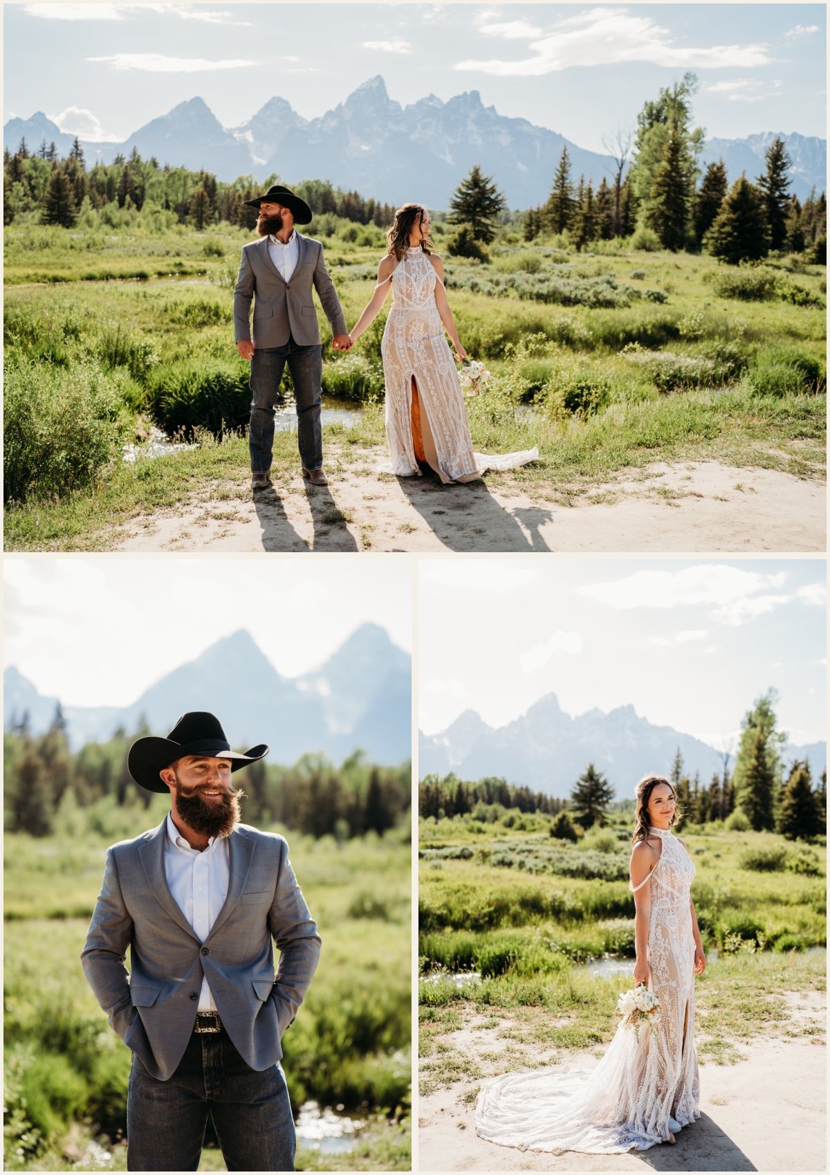 Bride and Groom Wedding Portraits at Schwabacher Landing in The Tetons | Lauren Crumpler Photography | Elopement Wedding Photographer