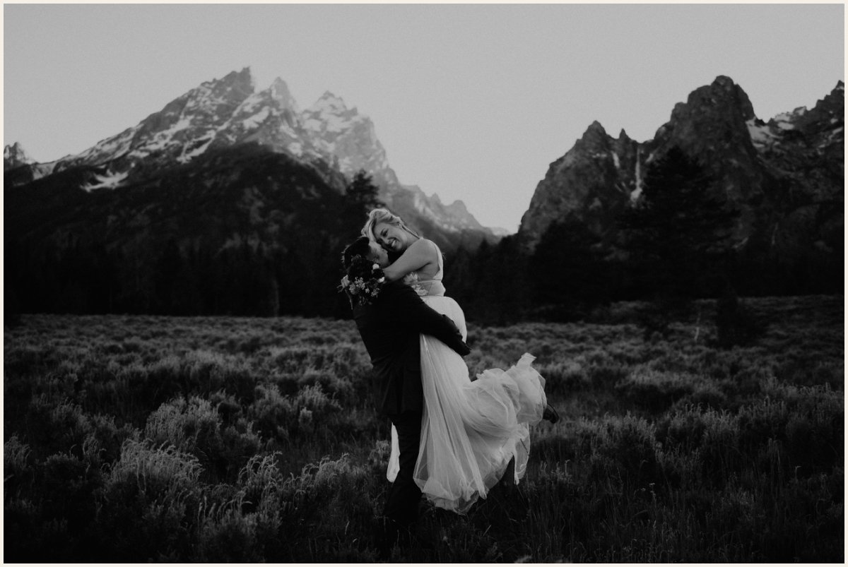 Bride and Groom Black &amp; White Wedding Portraits at Antelope Flats in The Tetons | Lauren Crumpler Photography | Elopement Wedding Photographer
