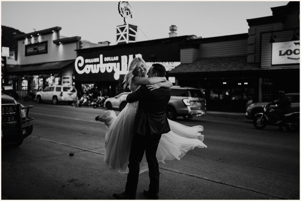 Black and White Wedding After Party at the Million Dollar Cowboy Bar in Jackson Hole | Lauren Crumpler Photography | Elopement Wedding Photographer