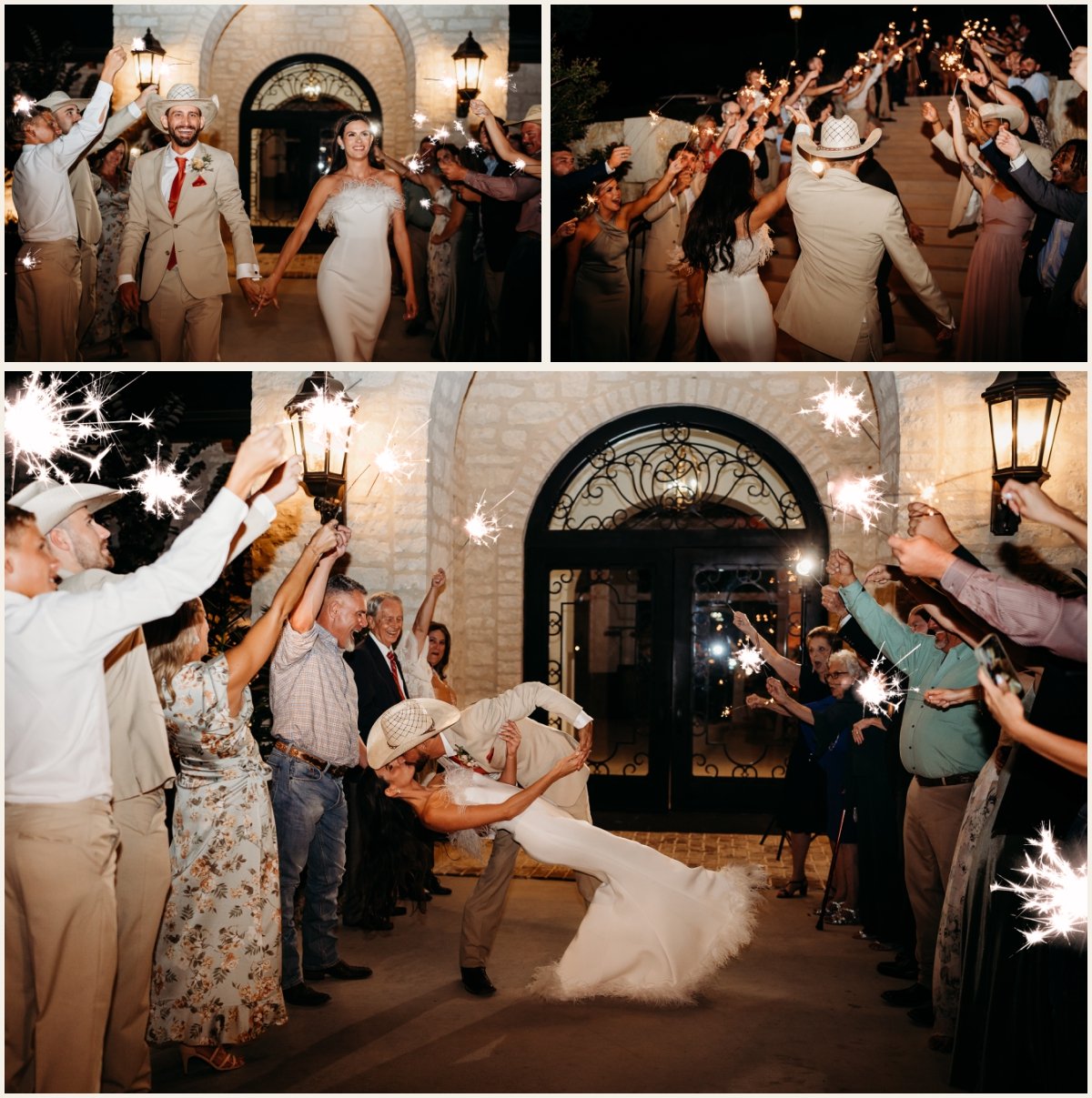 Bride and Groom Sparkler Grand Exit at The Preserve at Canyon Lake | Lauren Crumpler Photography | Texas Wedding Photographer