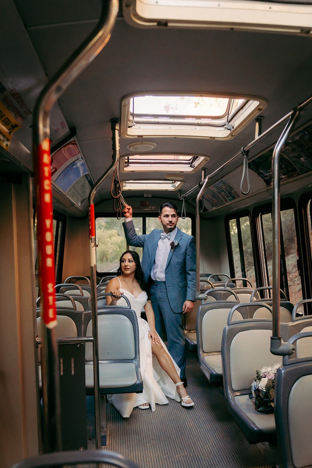  Bride and Groom in a shuttle bus  