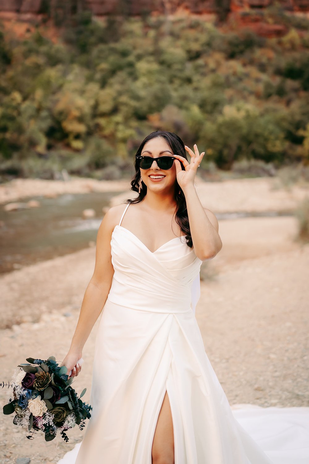  Bride wearing glasses during her photoshoot at Zion National Park  