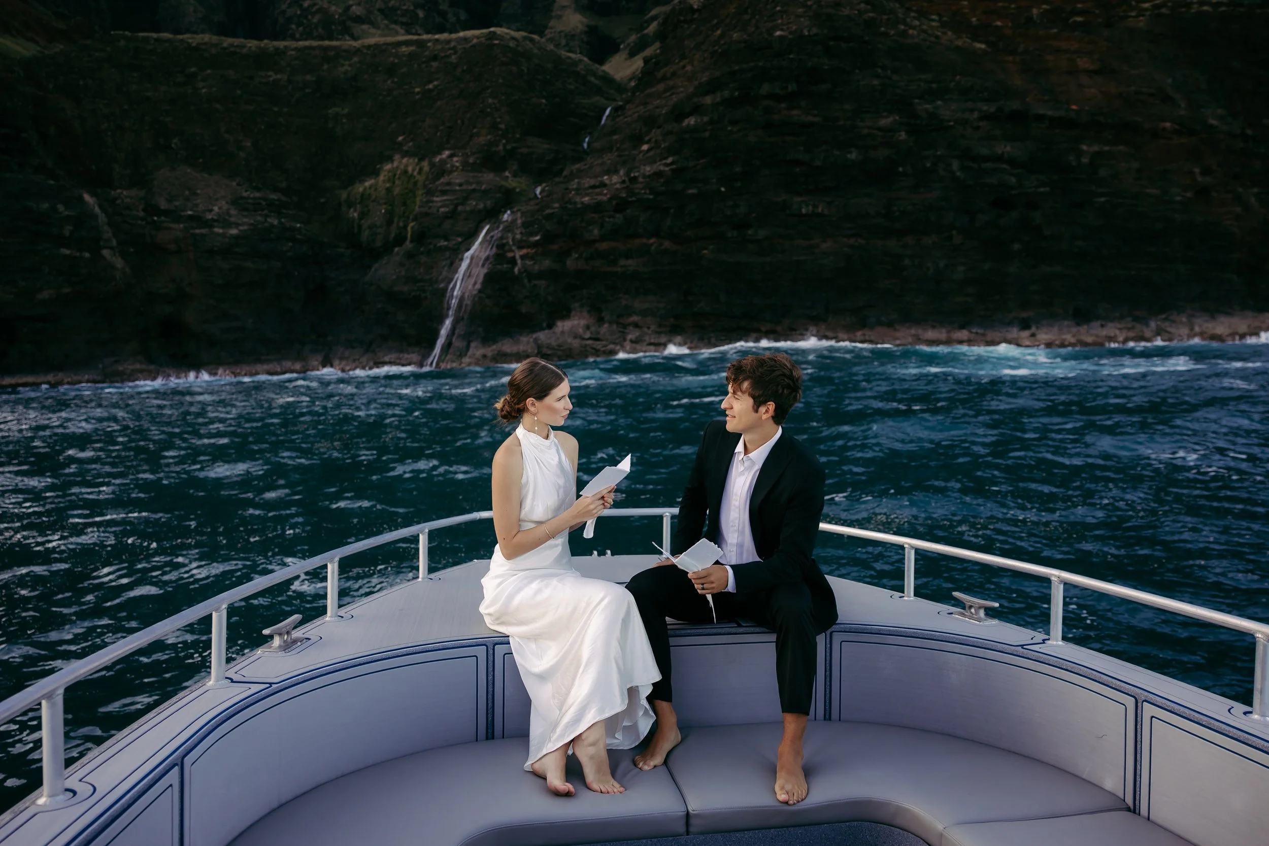 Hawaiian Elopement on a boat