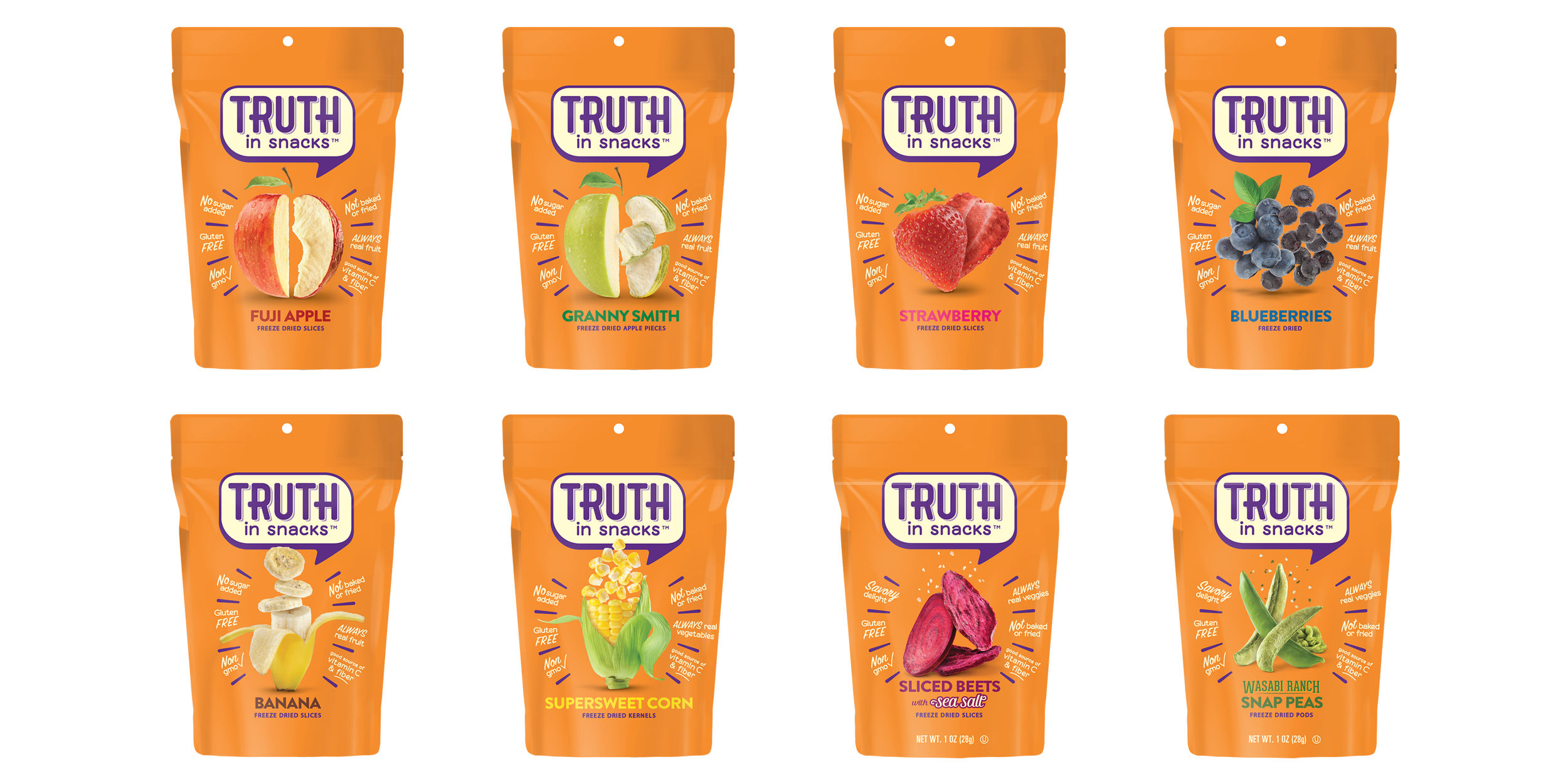 Truth in Snacks freeze dried snacks packaging - Discovery Photography - design by DuPuis Group
