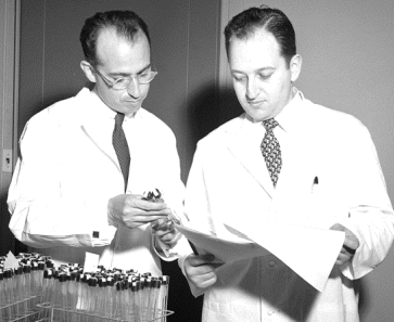 Dr. Julius Youngner, right, with Dr. Jonas Salk in an undated photo.