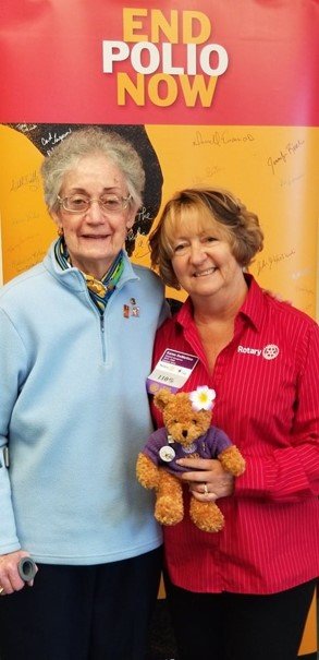  Survivor Marge Myler visits the Rotary Club of Stroudsburg and stands with DG Karen DeMatteo, 2019 