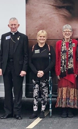  Survivor Nancy Zuspan stands with Rotary District Governor Patrick Rooney to eradicate polio, 2019 