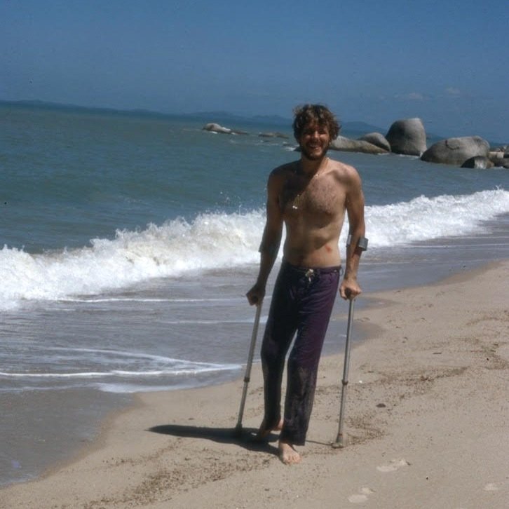 Tom on the beach in Penang, Malaysia 1972