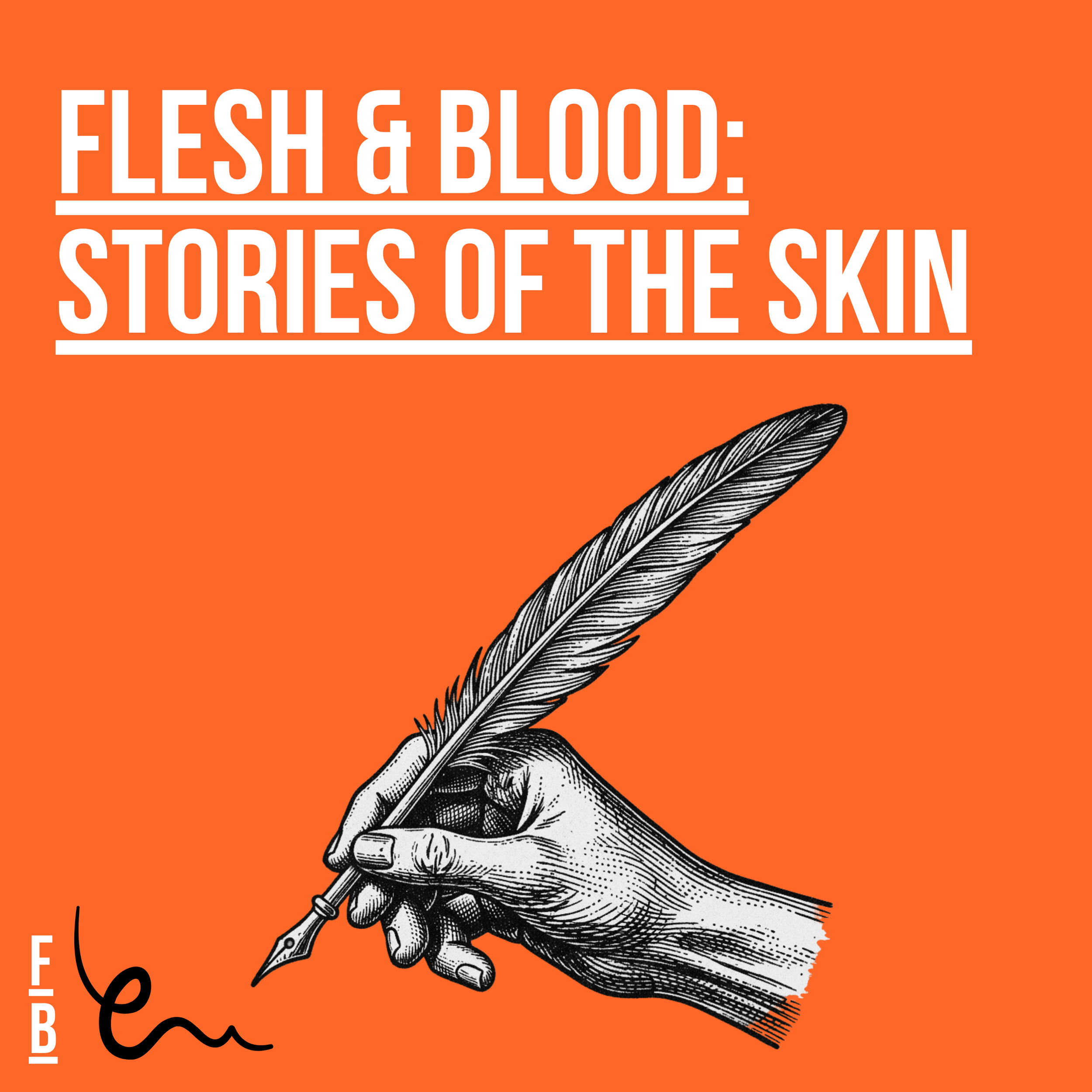 Book cover titled "Flesh & Blood: Stories of the Skin" with a silhouette of a person's profile filled with a map and text background