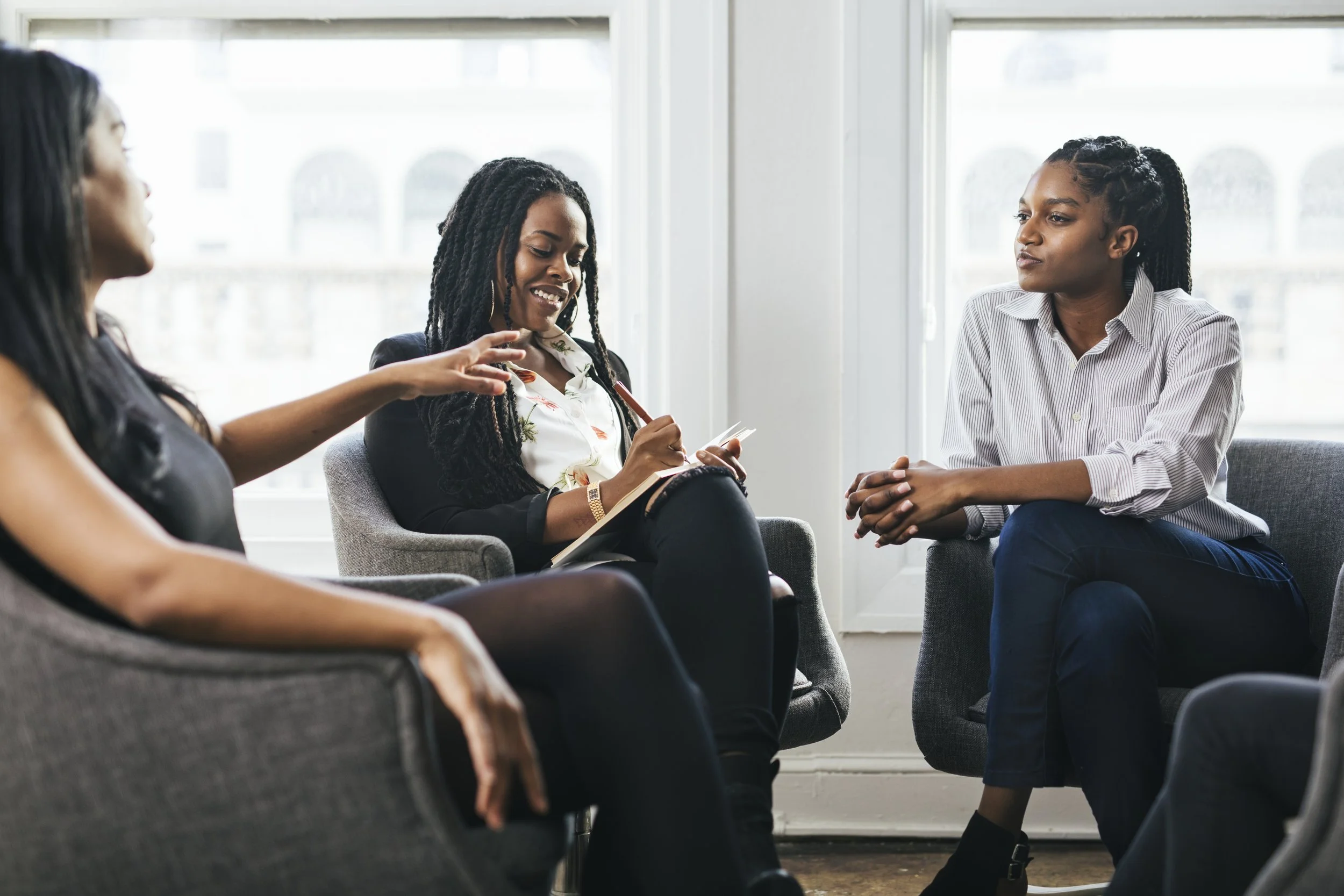 A focused and supportive group therapy circle for Black women to experience collective healing in a focused community setting.