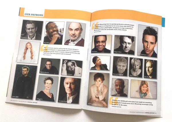 Pages from the London-based, Mousetrap Theatre Group's annual review brochure.