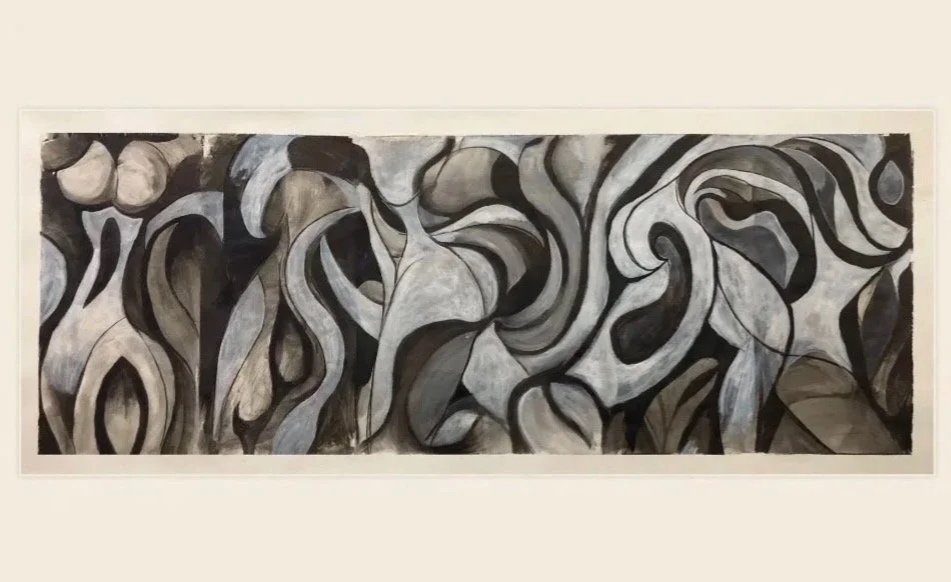 The Body as Cave monumental 15 foot painting great mural cave painting as female body ink charcoal acrylic paper by Fabio Esteban
