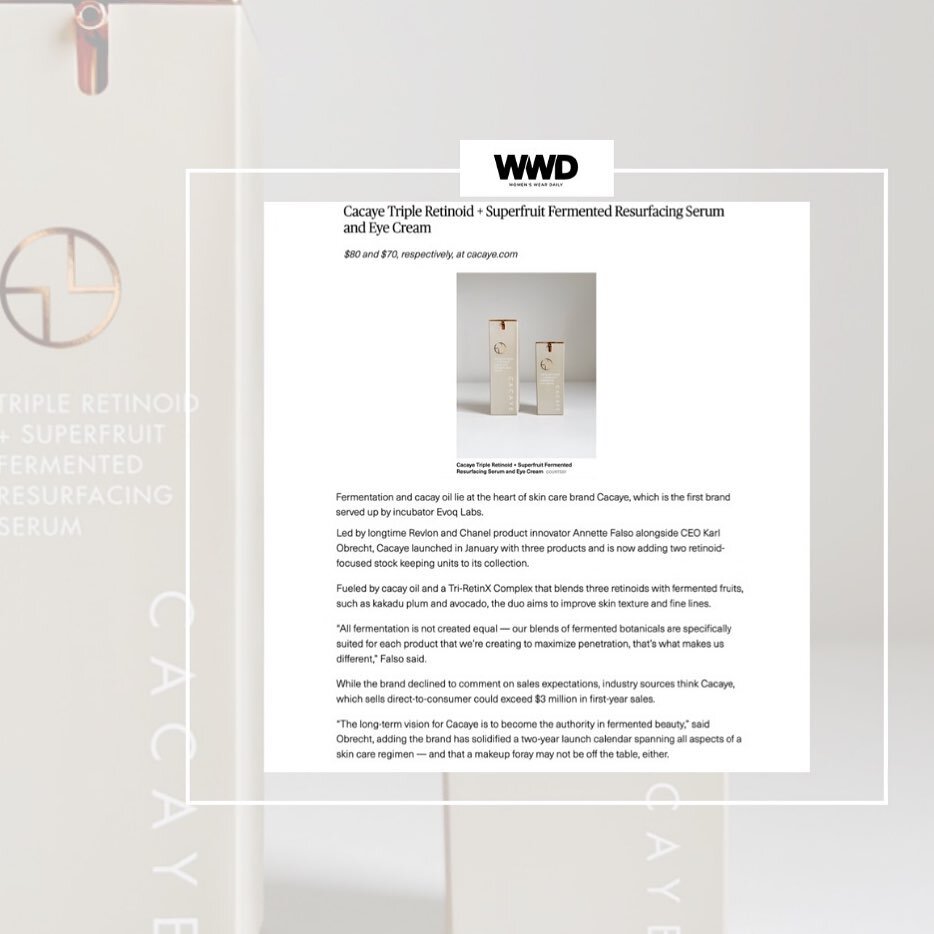 Bring on the retinoids! Thank you @wwd for featuring @cacayelife in this retinol-focused article. The Triple Retinoid + Superfruit Fermented Resurfacing Serum and Eye Cream are now available to purchase 🤩