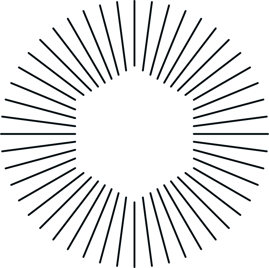A black background with a central empty space surrounded by radiating blue lines, forming a circular pattern.