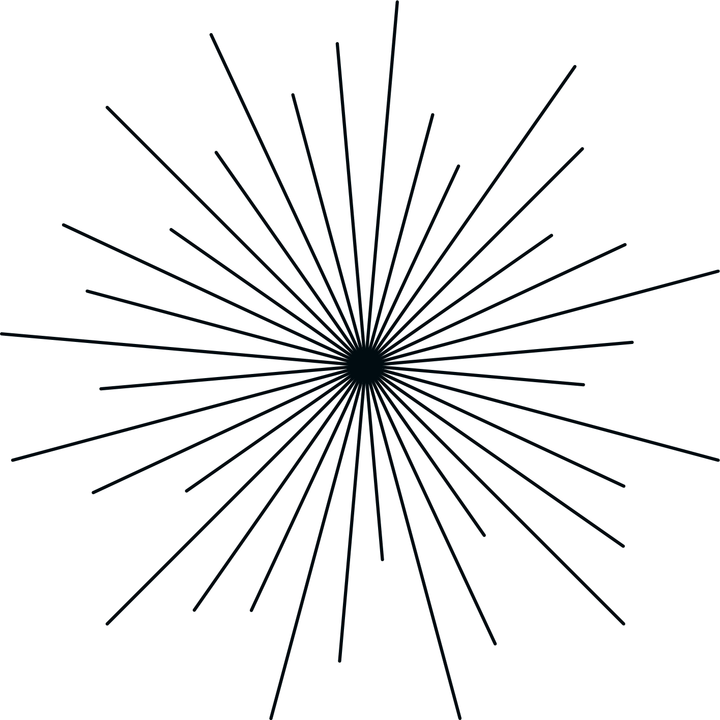 Black background with a radiant starburst pattern of thin light lines emanating from a central point.