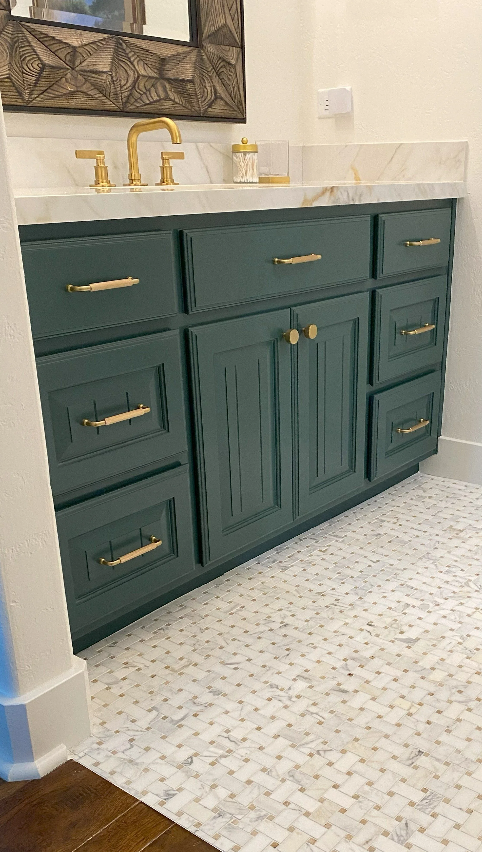 OLI elegant mosaic floor, gold trim, green vanity 2.jpg