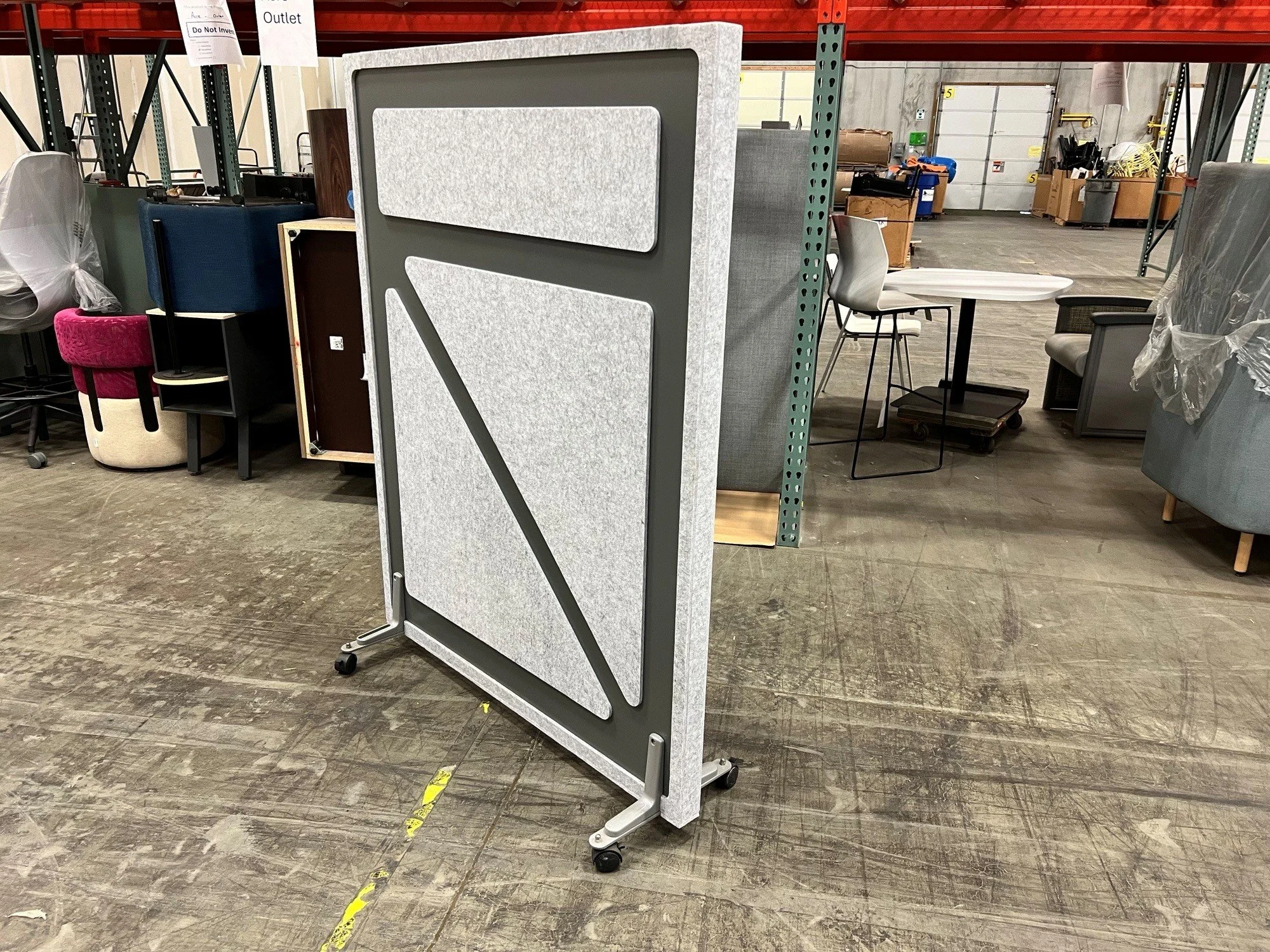 Cort Furniture - Tackboard 3"D x 48"W x 60"H
 Heather grey PET tackable pads and edges, Dark grey background, Black caters.
 Qty. 1 I $100
