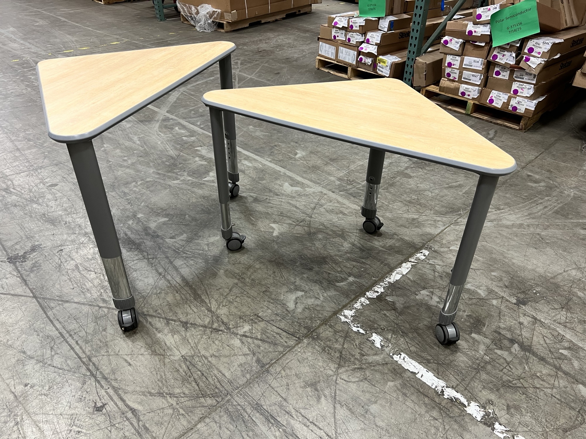 Smith System - Wing Table 23.5"D x 41"W x 22"-34"H Maple laminate, Grey edgeband, Grey legs, Casters Qty: 2 | $100 Each