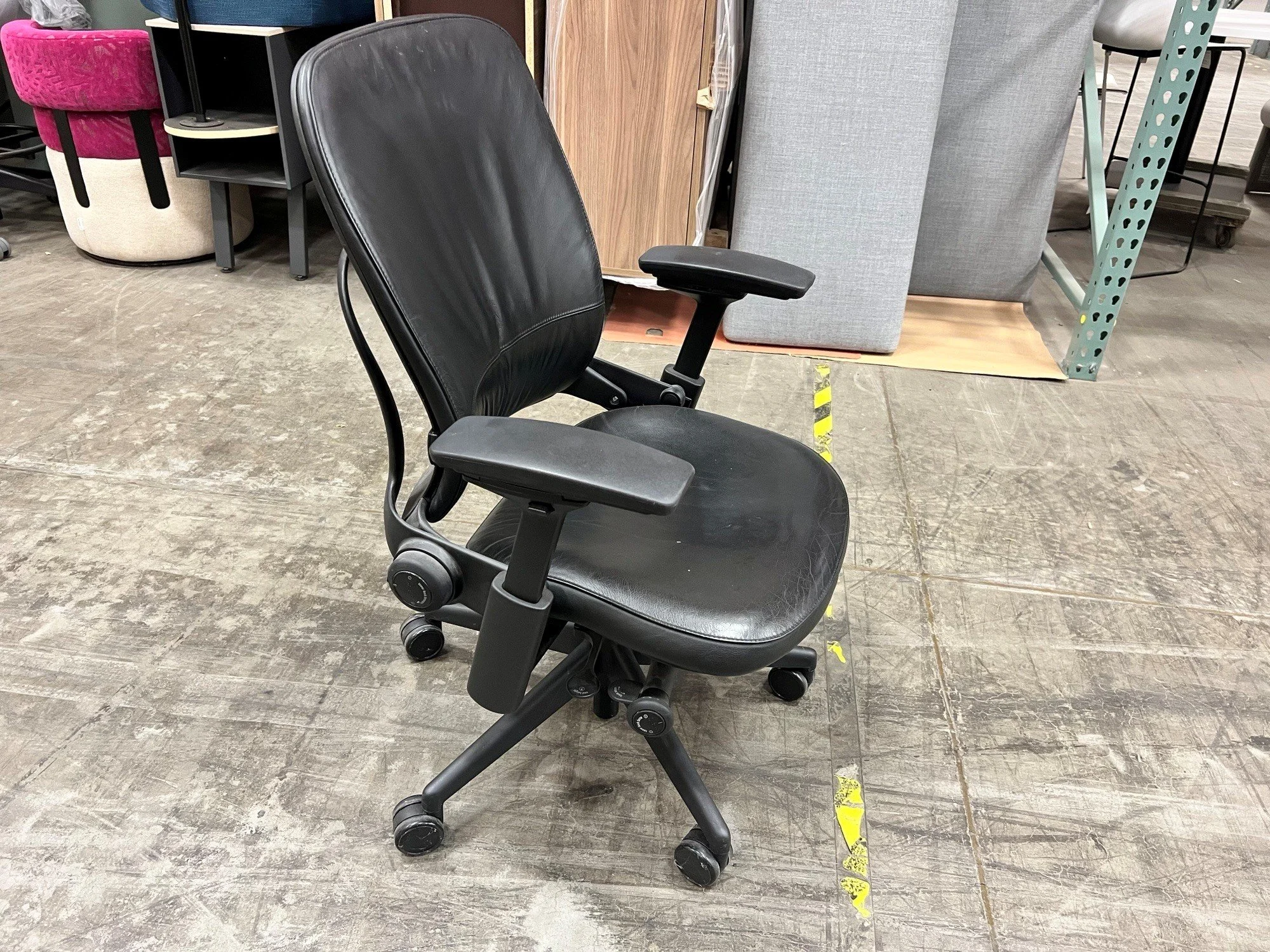 Steecase Leap Chair Black leather seat and back, black frame and base Qty: 1 | $250 ($1,200 New)