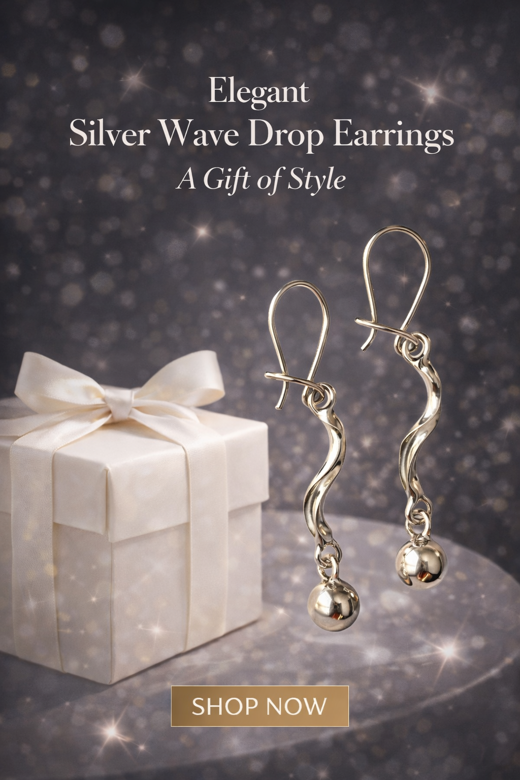 Silver Wave Drop Earrings