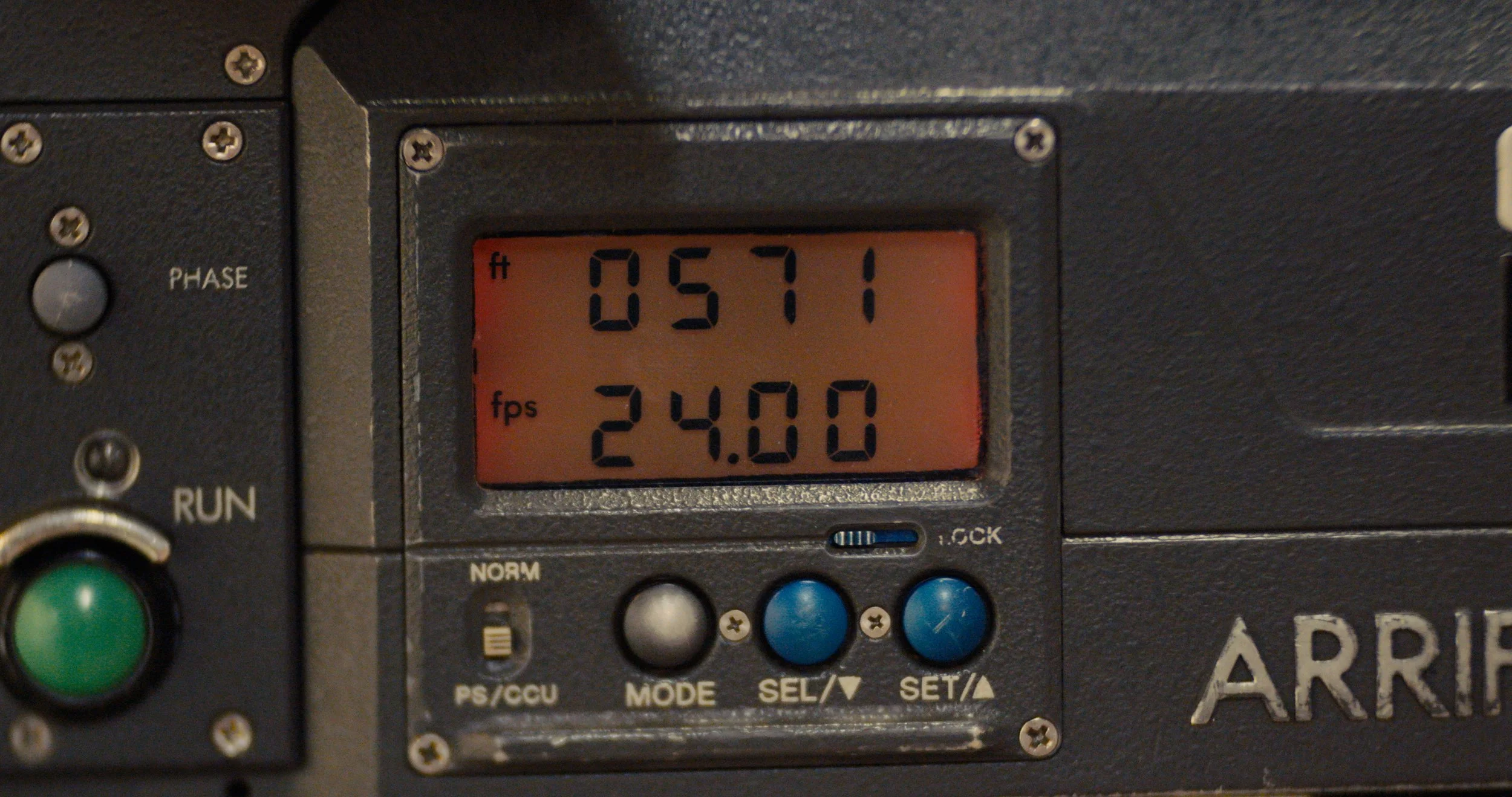 Close-up of an ARRIFLEX SR3 display screen.