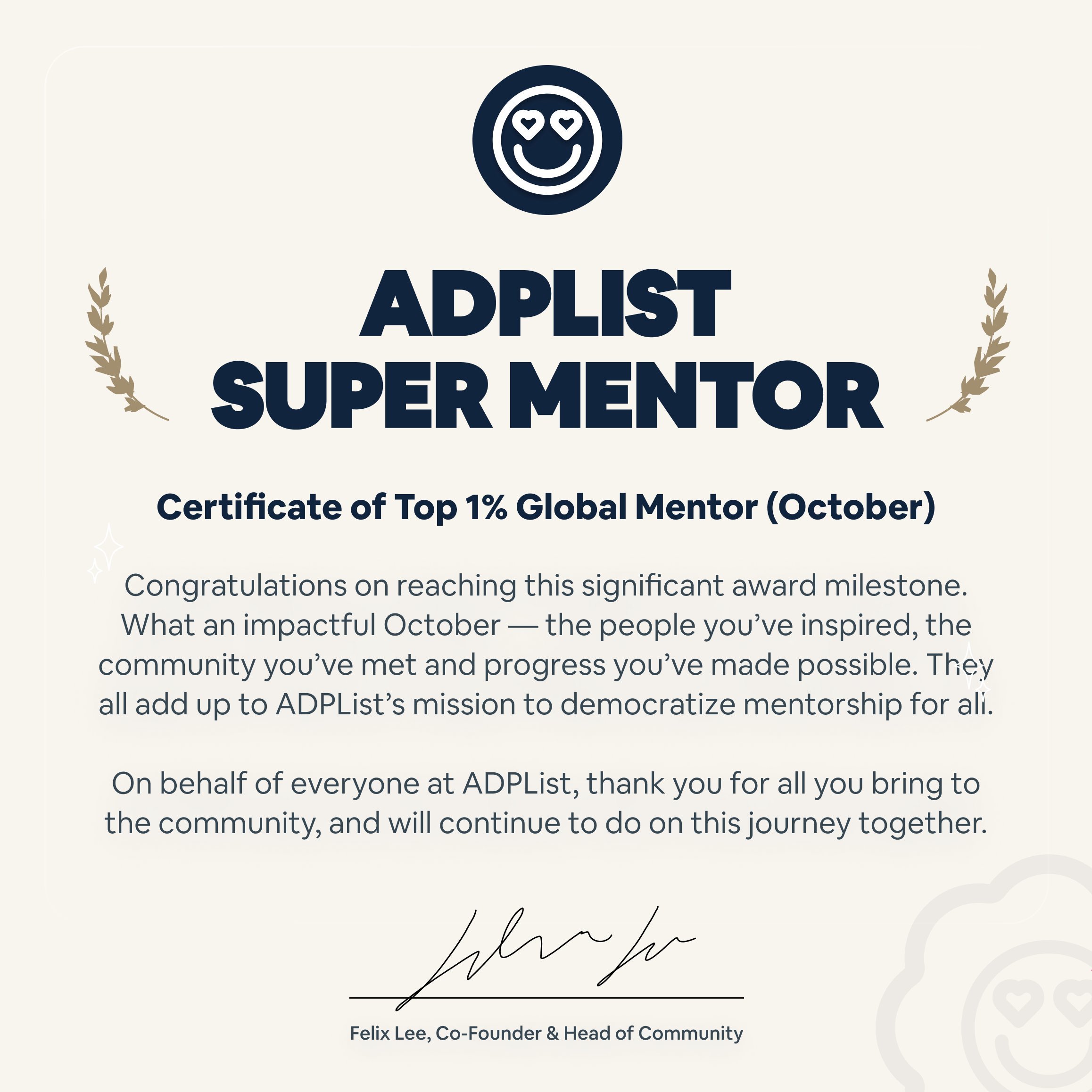 Global Top 1% of All Mentors (October 2022)