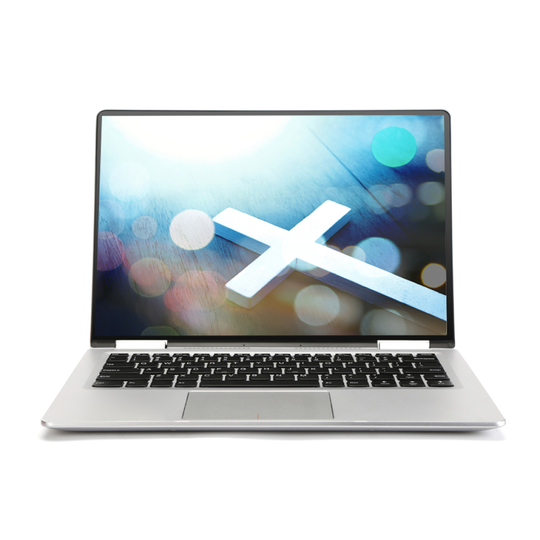 Laptop computer with cross on it