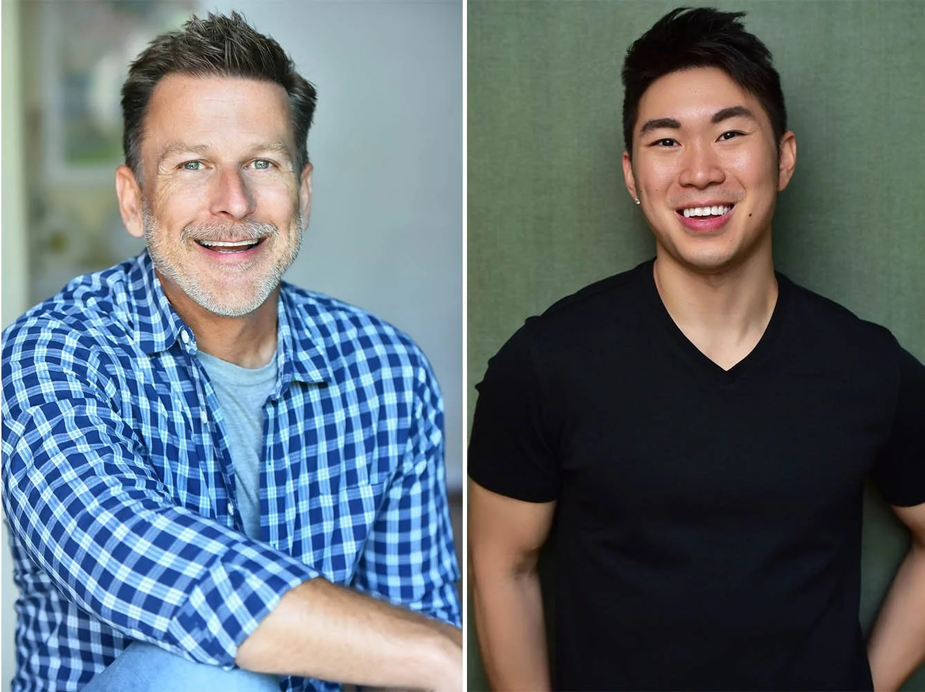 Seated versus standing actor headshot pose comparison photographed by Marc Cartwright in Los Angeles