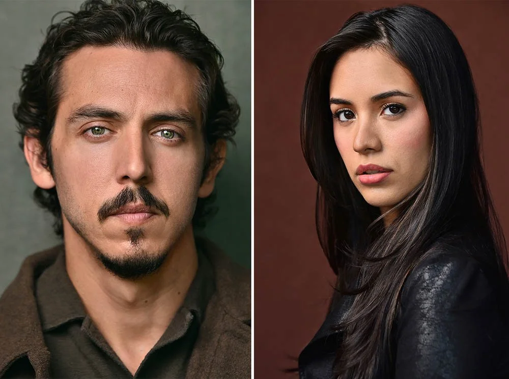 Two actor headshots comparing a softly blurred background with a more defined studio background