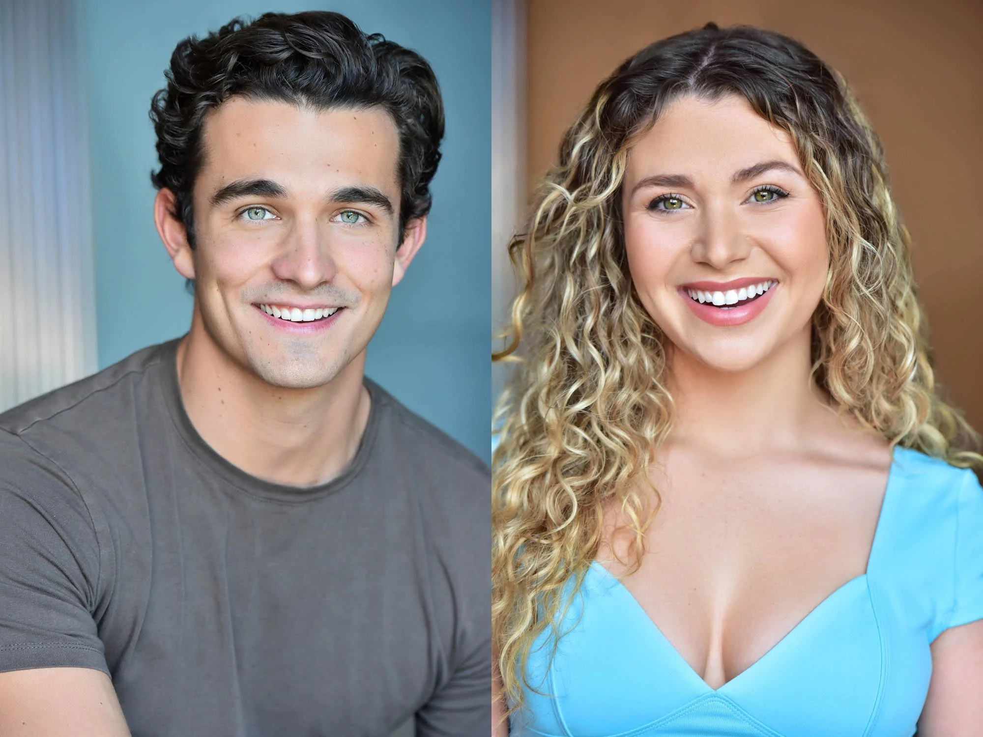 Marc Cartwright Headshots Los Angeles. Happy Commercial headshot photography by Marc Cartwright. Two models, one male and the other female smile in an actor portrait.