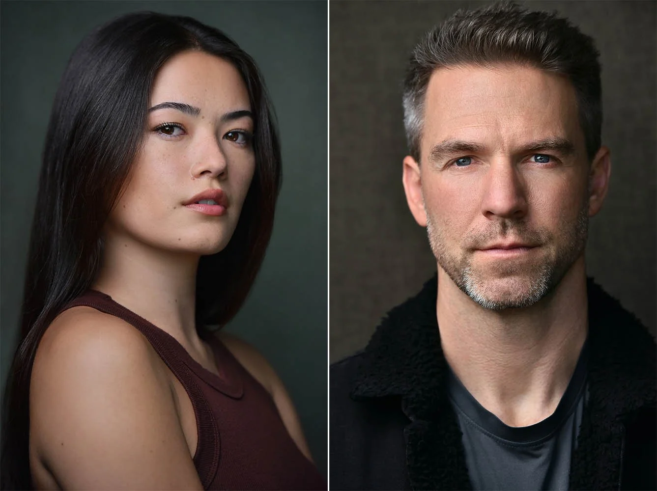 Straight-on versus turned angle actor headshot pose comparison by Los Angeles photographer Marc Cartwright