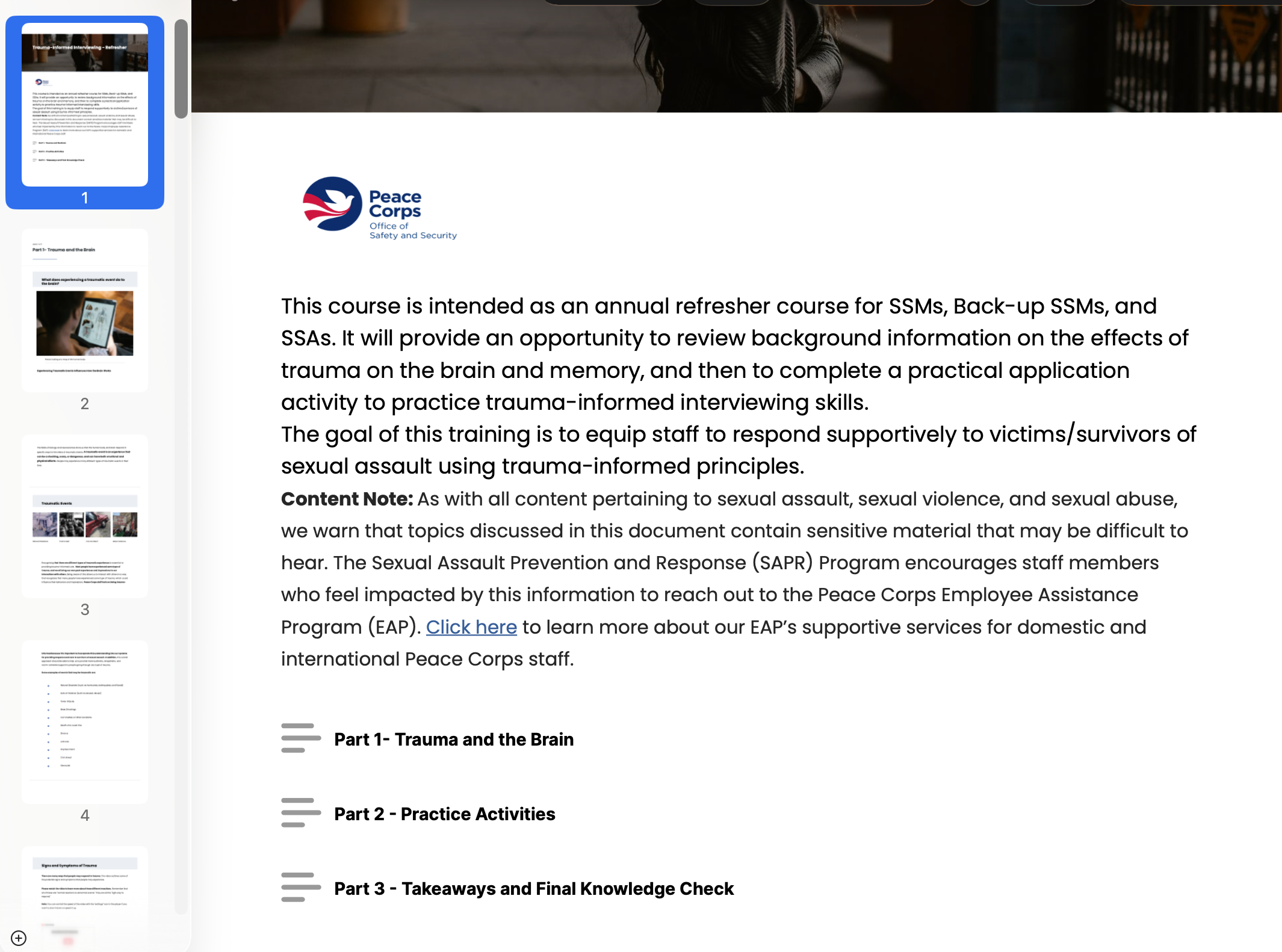 A follow-one Course " Annual refresher Course" also built in Rise 360, included videos, interactive knowledge checks and scenario-based final knowledge check. Recorded and edited videos using Camtasia.