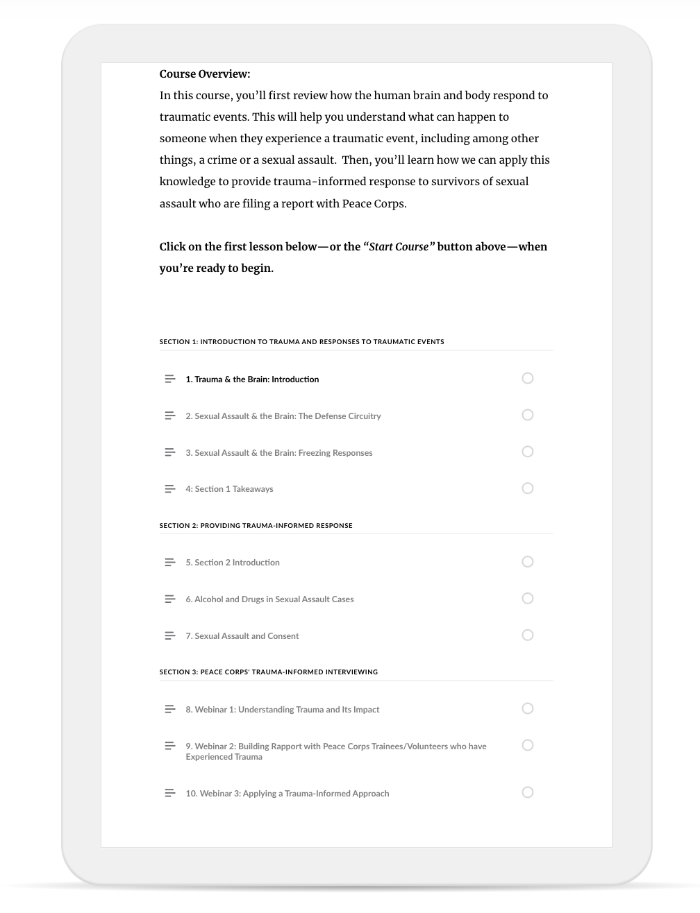 Course Table of Contents
