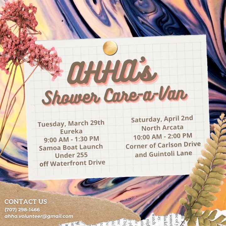 Please Share! 💛🚿
AHHA's Shower-Care-A-Van will be in two locations this week. All are welcome! Come join us! 
.
#ahha
#ahhahumboldt
#shower 
#hotshowers
#wellness
#hygiene
#humboldtcounty
#eureka
#arcata
#homelessadvocate