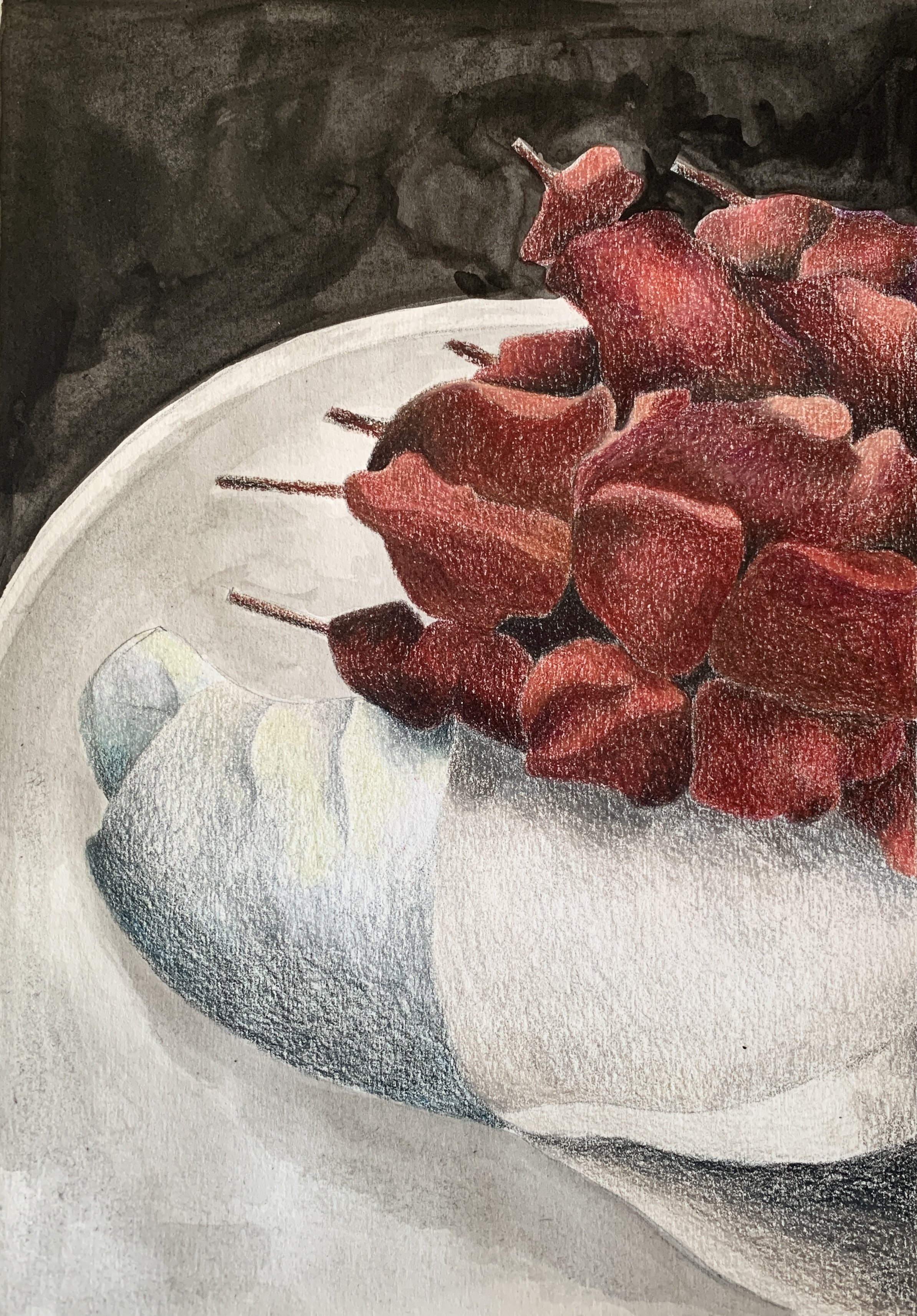 Barbecue and Fish, Ink and Colored Pencil on paper