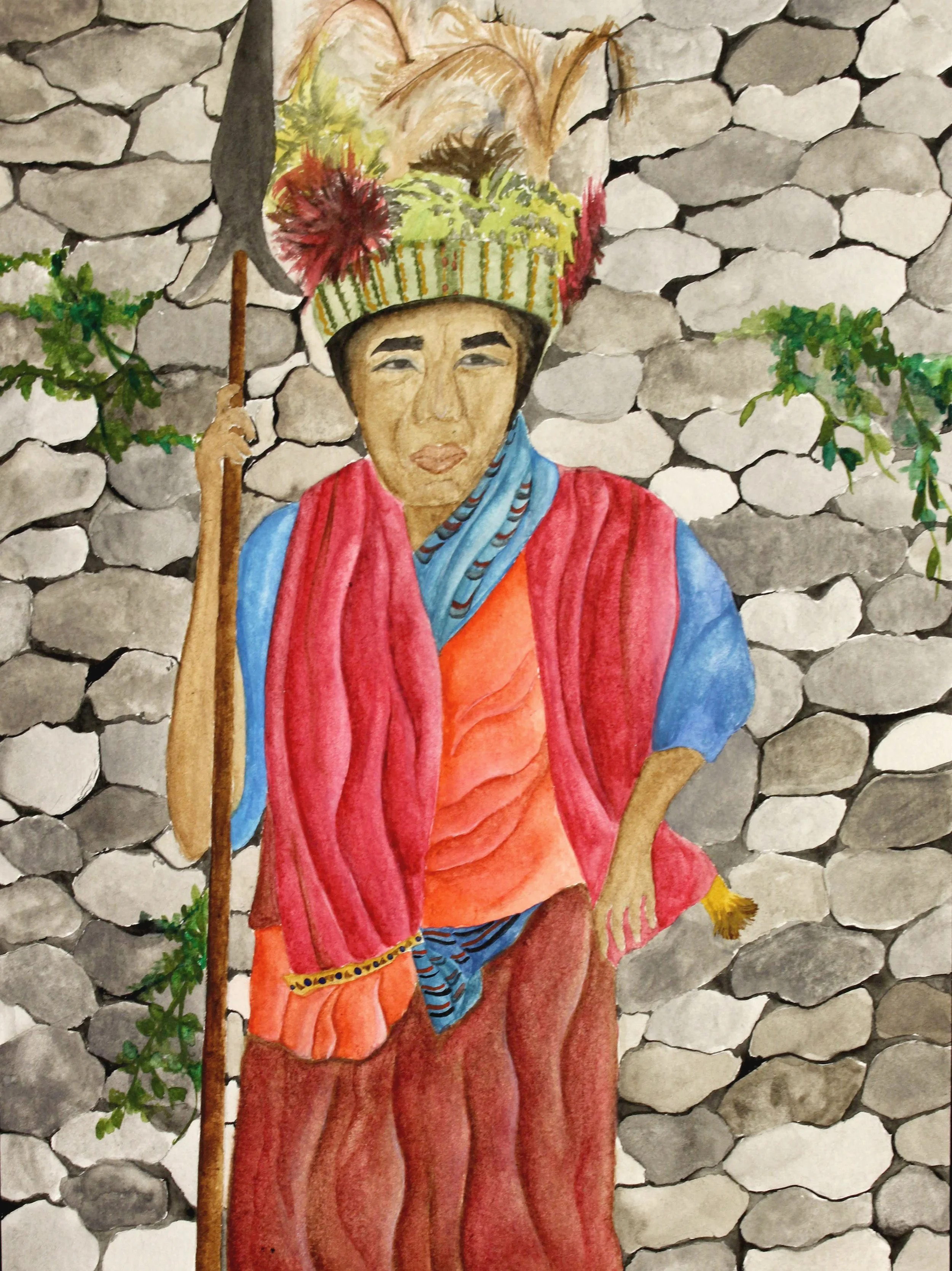 Indigenous Filipino Tribe Leader, Watercolor on paper