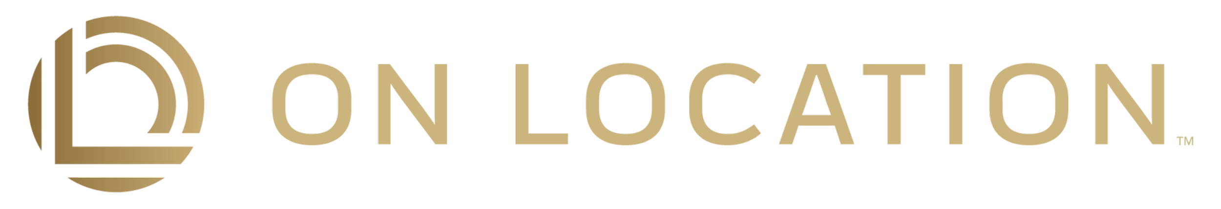 Logo for On-Location, featuring 3D gold-colored 3D text with a dark background.
