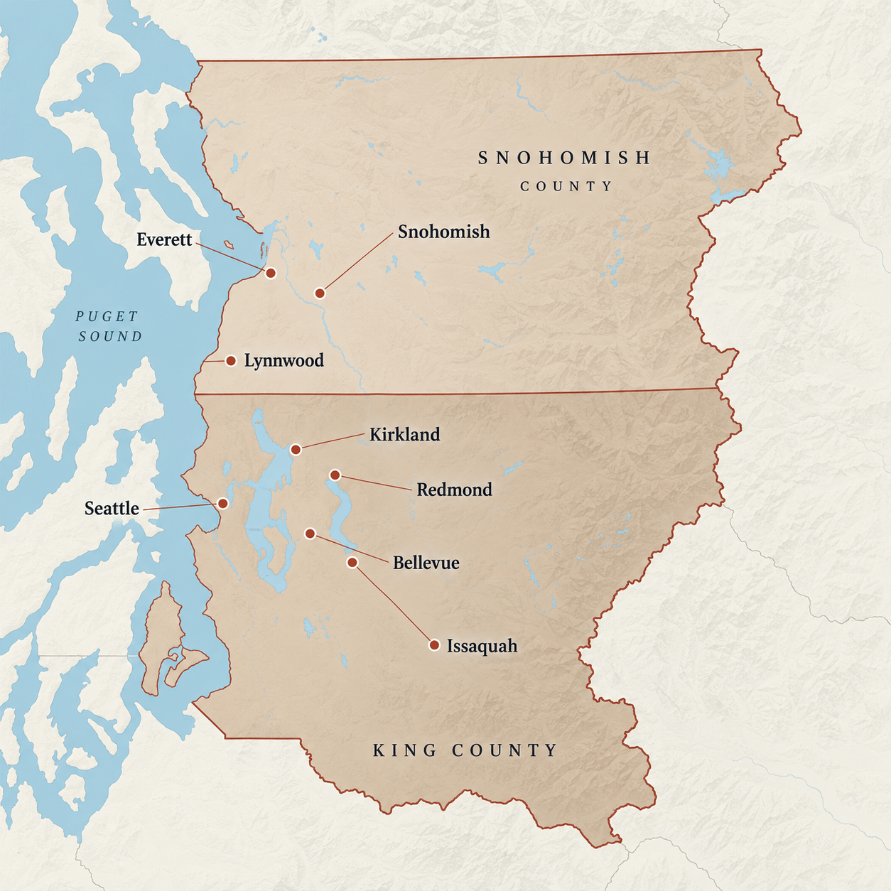 L.A. Drywall Inc. service area across King and Snohomish counties in Washington.