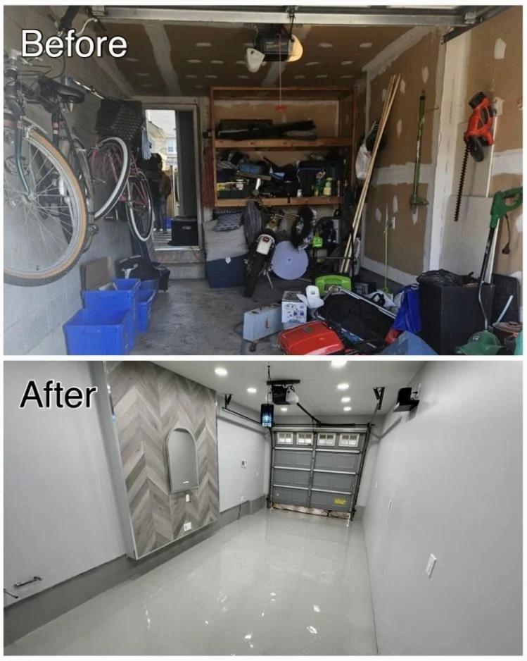 High-end garage drywall finishing in Kirkland WA with smooth Level 4 walls and painted interior