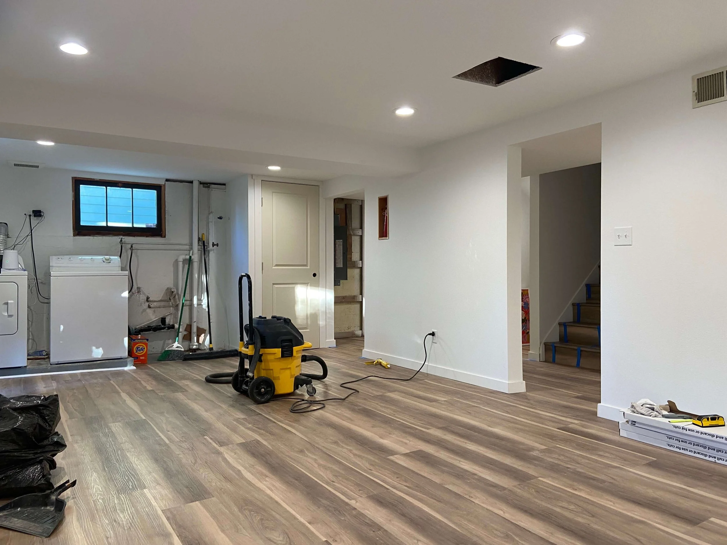 Basement drywall installation and Level 4 finishing in Magnolia Seattle WA for a full remodel project.