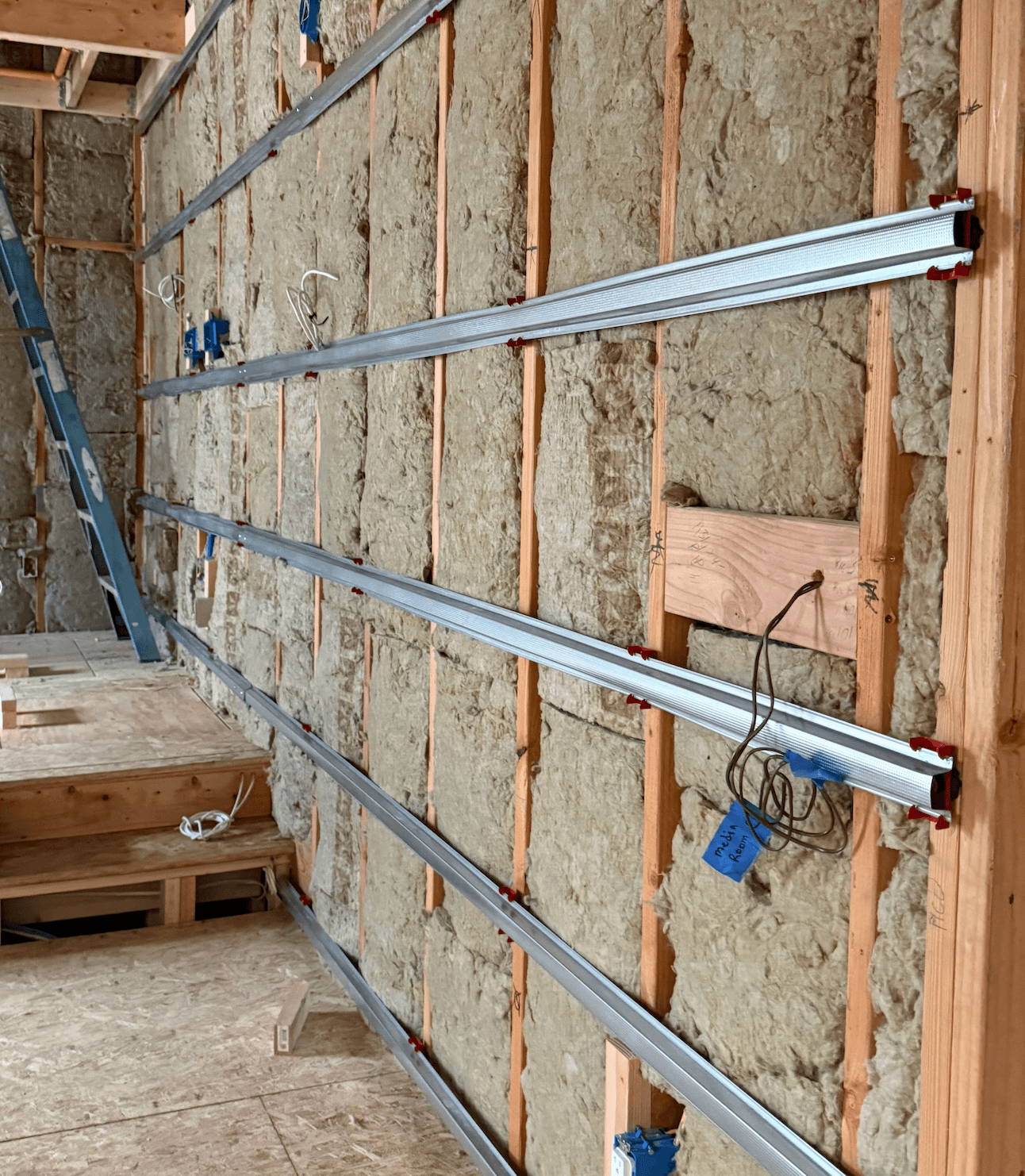Basement soundproofing drywall system with resilient channel installation to reduce sound transfer