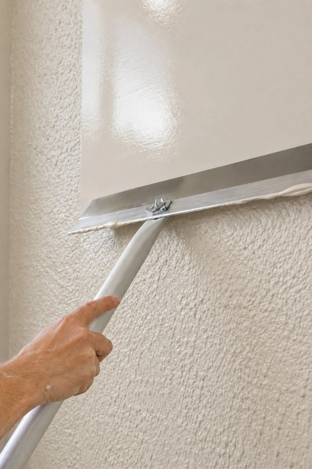 Skim coating a textured wall with joint compound to create a smooth seamless drywall repair finish