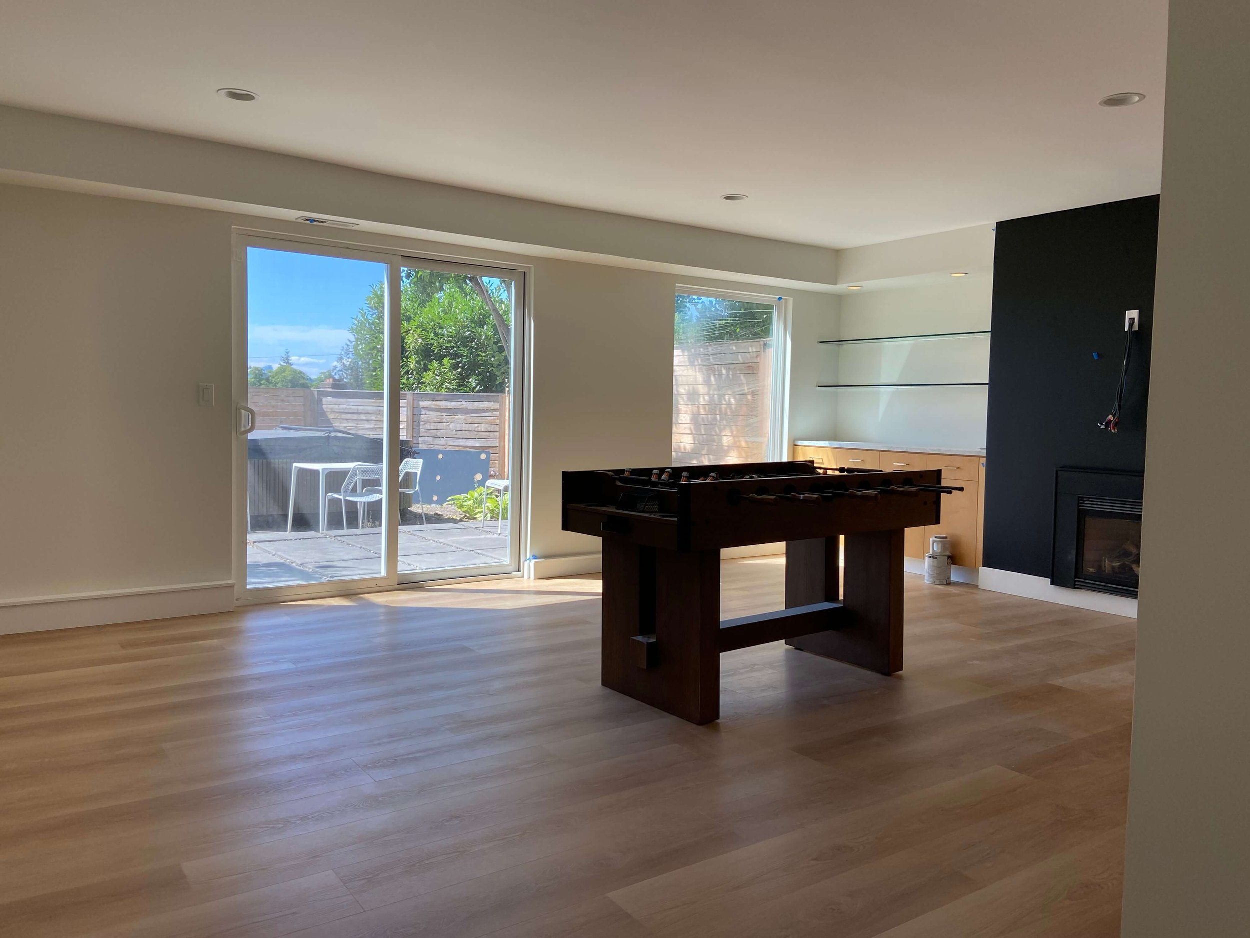 Finished basement remodel in Mercer Island with smooth wall drywall finishing and interior painting