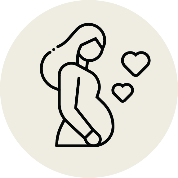 Icon showing a pregnant woman with hearts