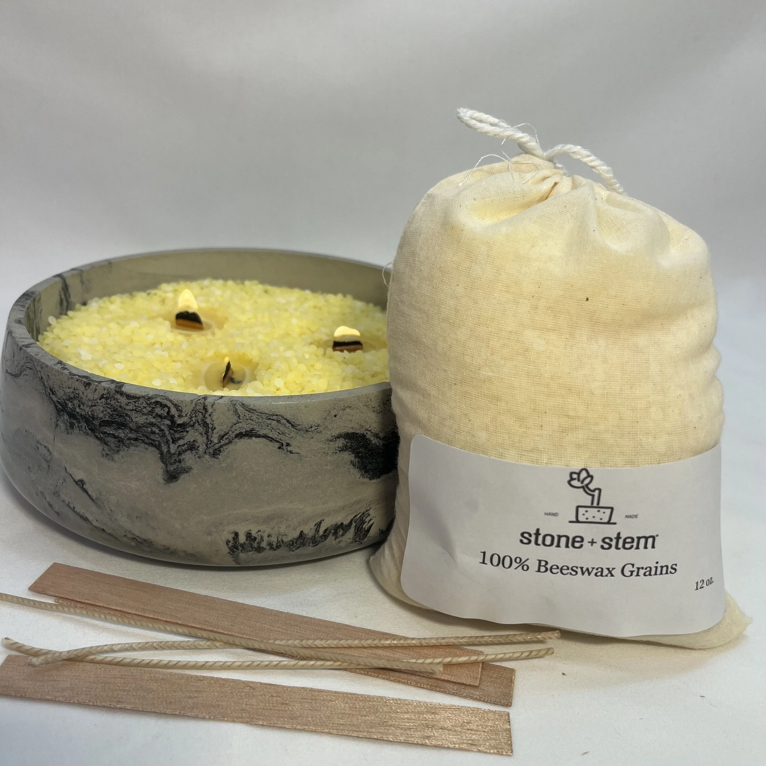 beeswax grain candle kit + concrete dish