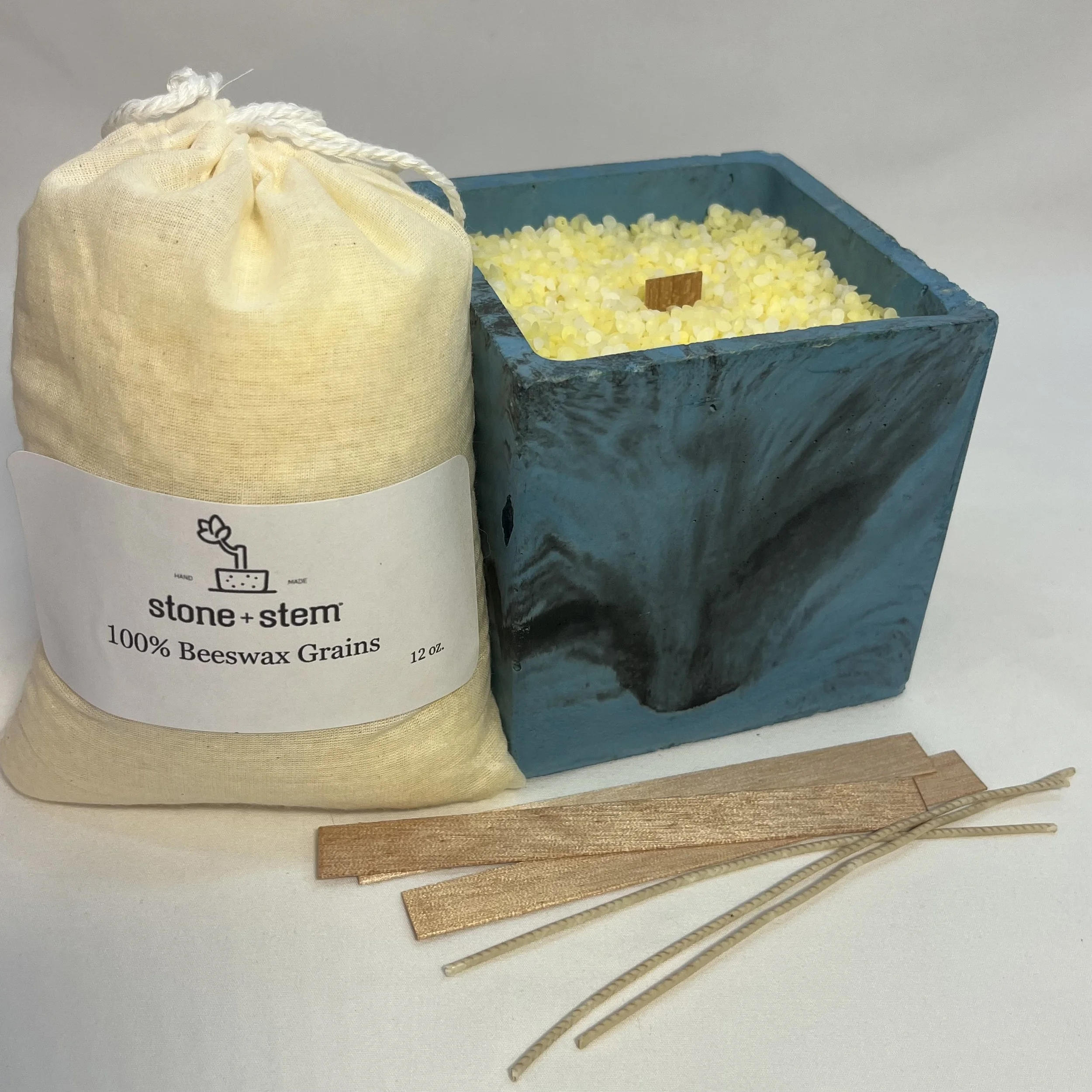 beeswax grain candle kit + small concrete cube