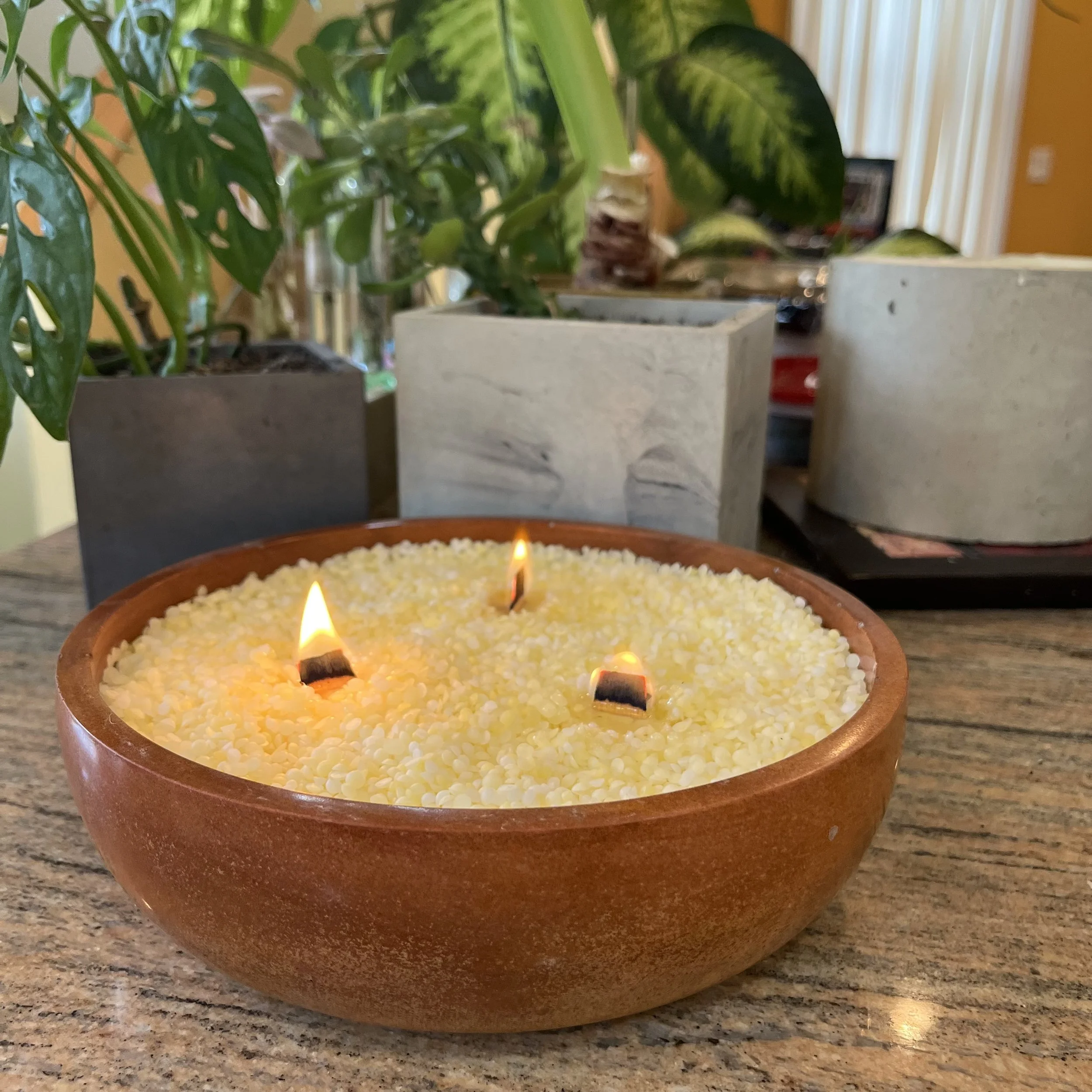 orange concrete bowl with beeswax grains.jpeg