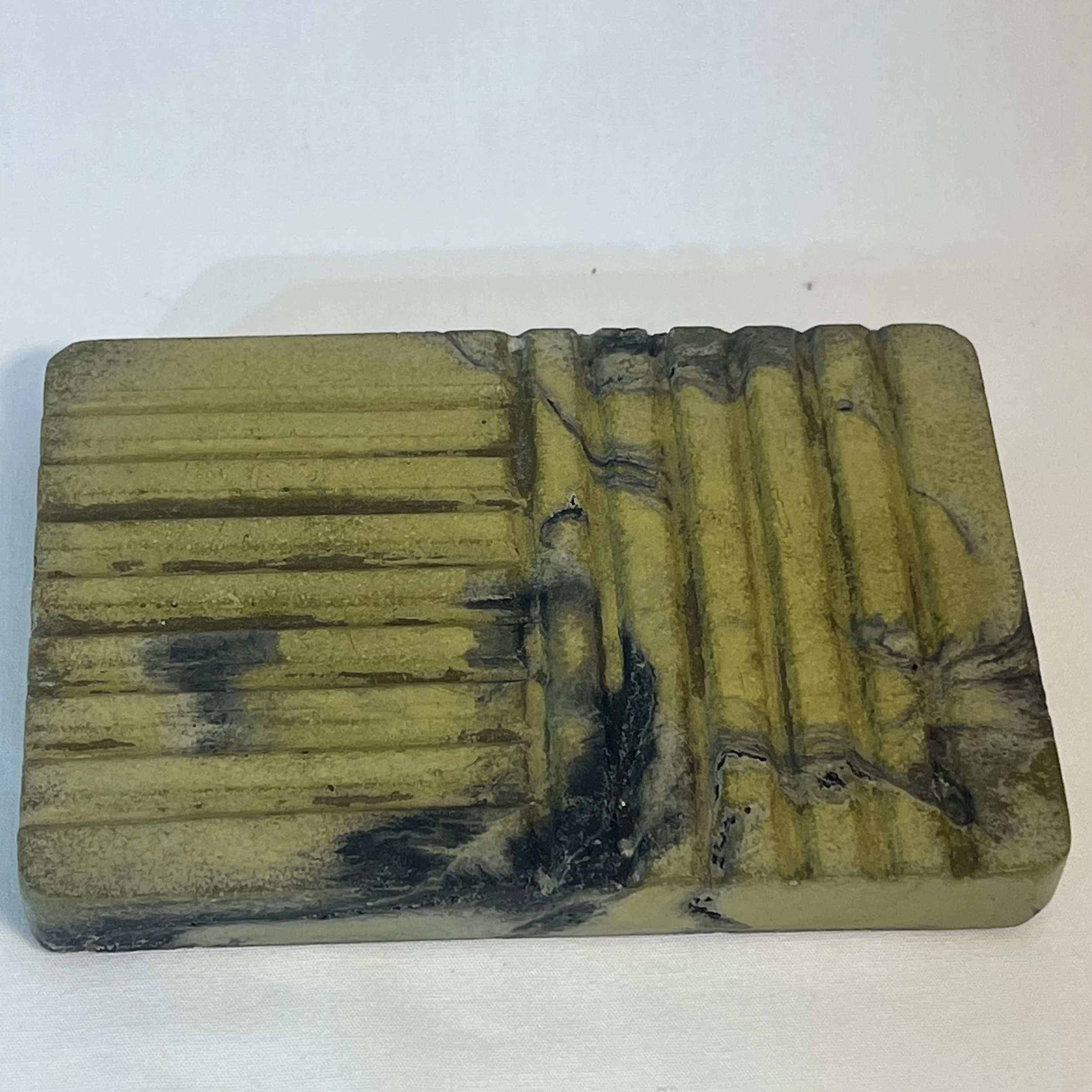 yellow marbled concrete strata soap dish.jpeg