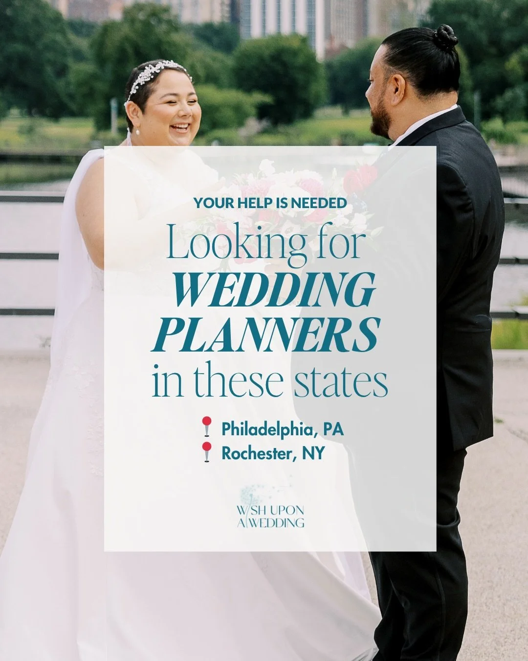 We are in search of wedding planners in these states to help plan an amazing wedding for a couple in need. 

A love story deserves to be shared, no matter the circumstances. At Wish Upon a Wedding, we create meaningful wedding experiences for couples