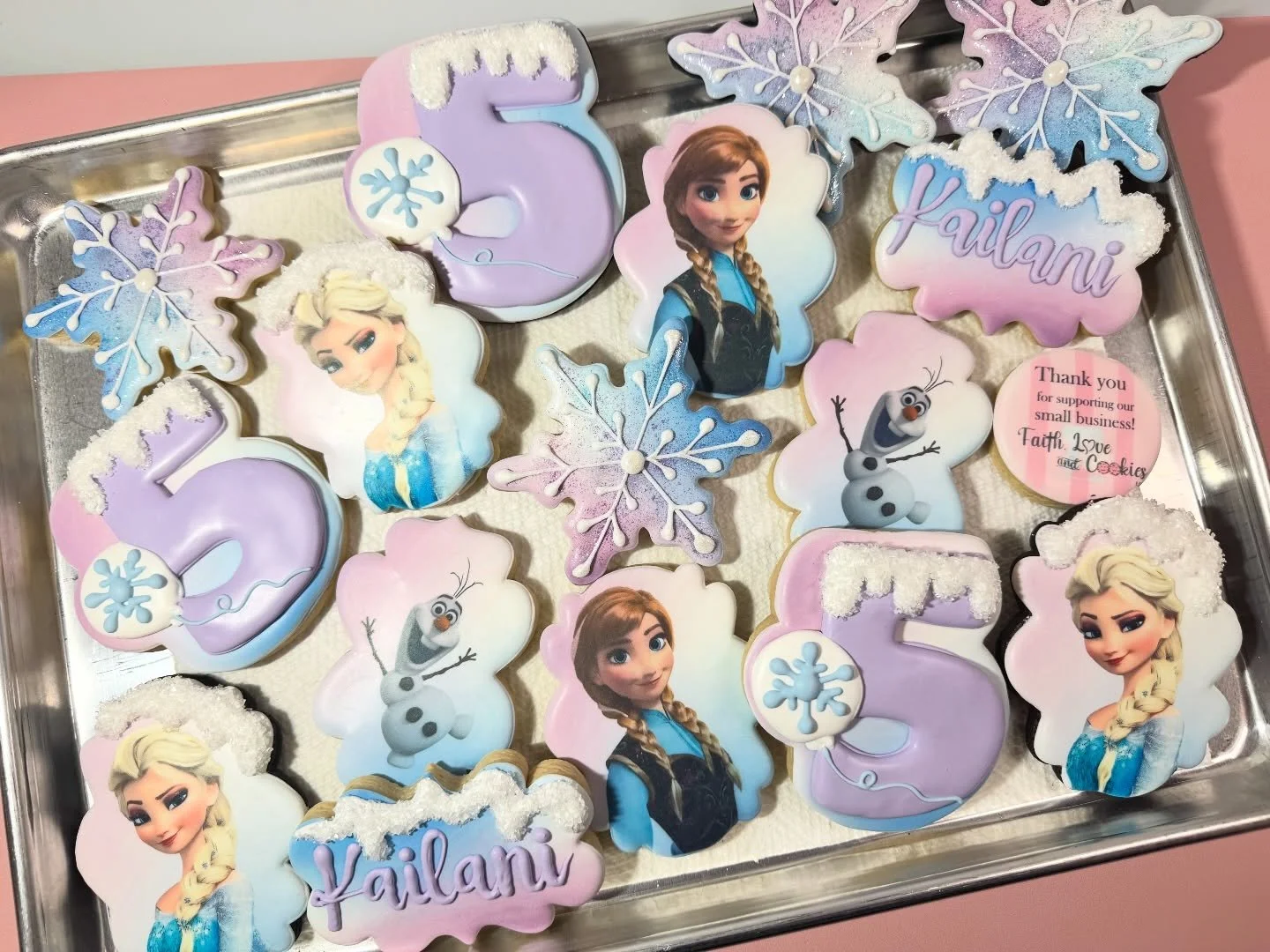 A magical celebration fit for a birthday princess! 
Custom decorated cookies in dreamy light blues and soft lavenders made this birthday extra sweet for this birthday girl. Snowflakes, sparkle, and sugar &mdash; the perfect recipe for a day she&rsquo